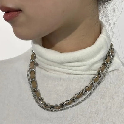 Leather Stitch Chain Necklace